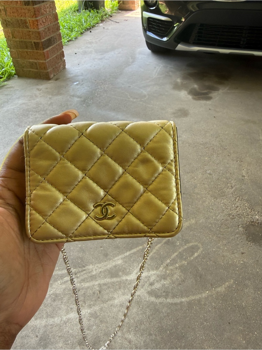 CHANEL Gold Quilted Mini Chain Wallet